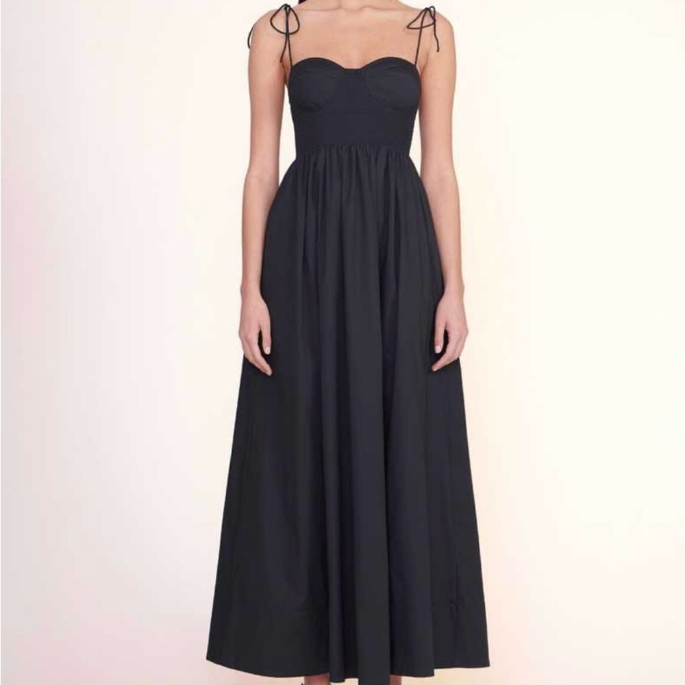 STAUD Black Sleeveless Maxi Dress Sweetheart Neckline